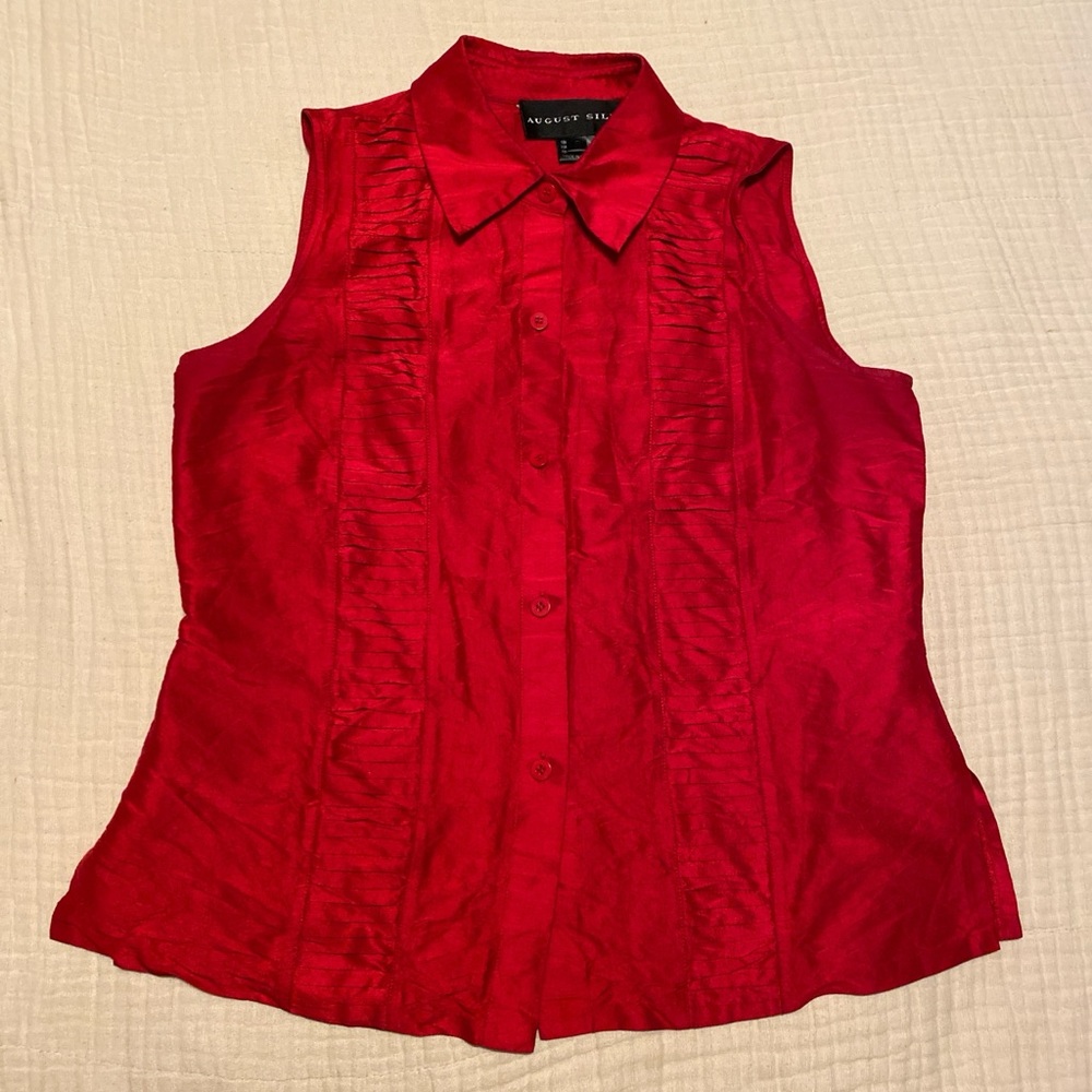Vintage Silk Sleeveless Red Blouse